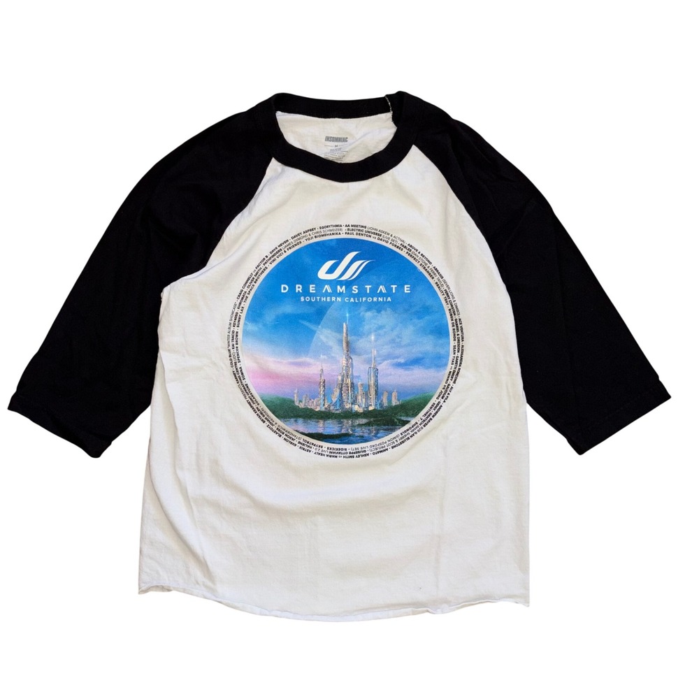 Insomniac Dreamstate Southern California Raglan Baseball Tee Mens Medium Black